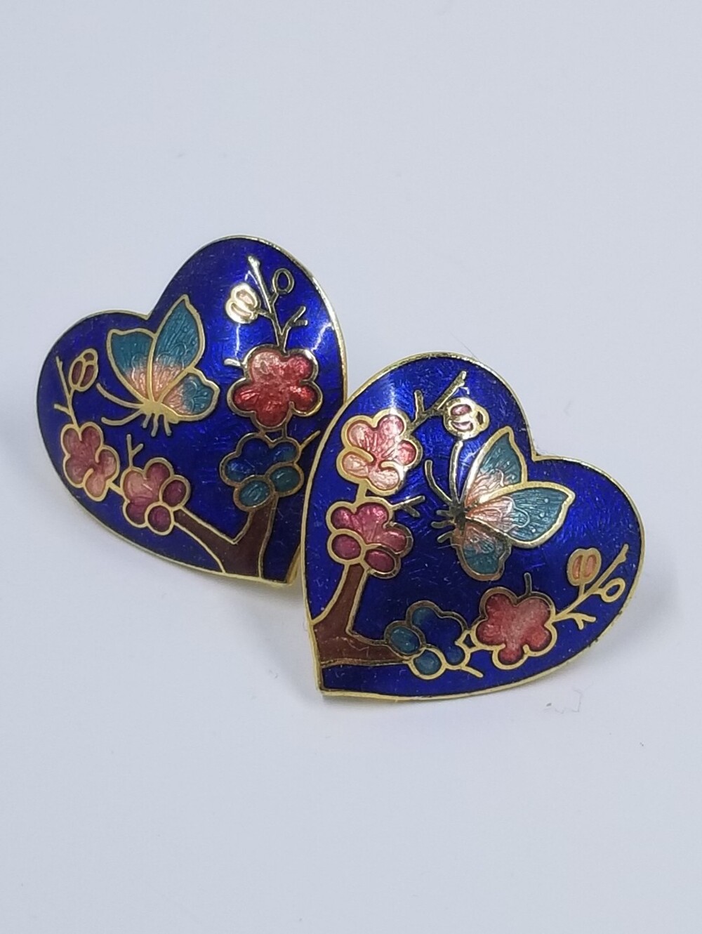 Cherry Blossom and Butterfly Heart-Shaped Earrings